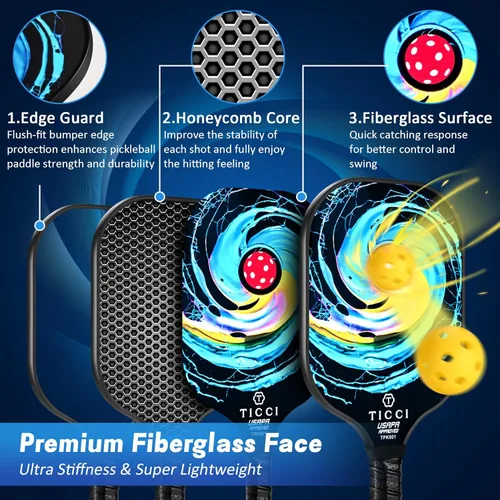 Miniatura 2 de TICCI - Pala de pickleball aprobada por USAPA, juego de 2 palas de grafito prémium con 4 bolas de pickleball, 1 bolsa de malla y 1 bolsa de Vórtice 3