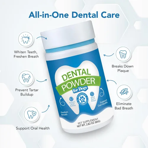 Miniatura 7 de Polvo Dental para Perros - Control de Placa y Eliminador de Sarro, Refrescante del Aliento con Probióticos, Vitaminas y Extractos Naturales - Polvo