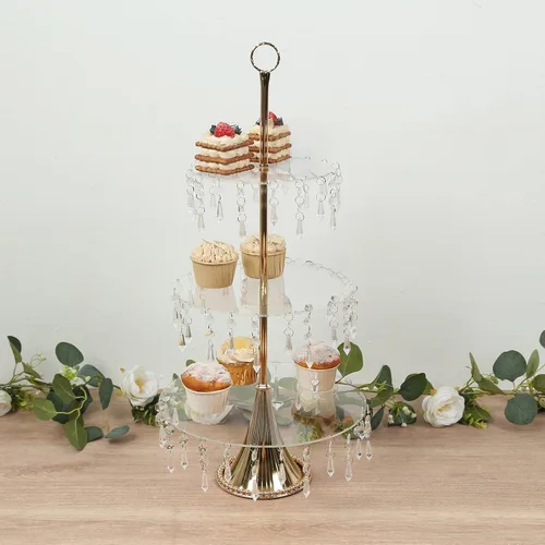 Miniatura 12 de Efavormart - Paquete de 2 elevadores de plástico transparente de 12 pulgadas con borde dorado para cupcakes y postres, soporte desechable para tartas