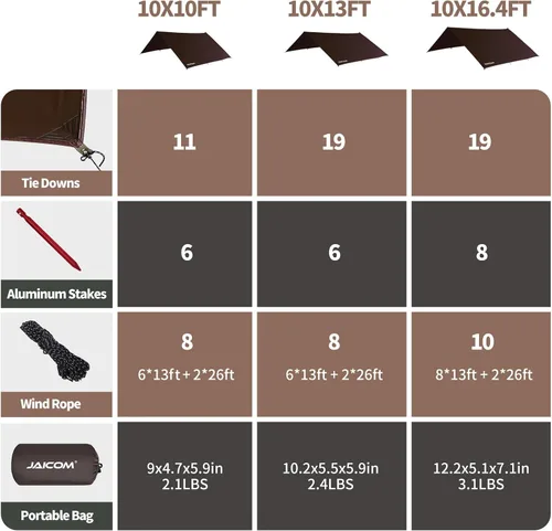 Miniatura 2 de JAICOM Lona Impermeable para Acampar - Toldo para Lluvia de Hamaca de 10X10 pies, Ultraligera y Portátil con Protección UV, Lona para Mochilero