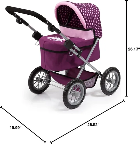 Miniatura 6 de Bayer Cochecito y cochecito de muñeca de moda, color rosa burdeos, muñecas de 18 pulgadas, mango ajustable, juego de simulación con accesorios