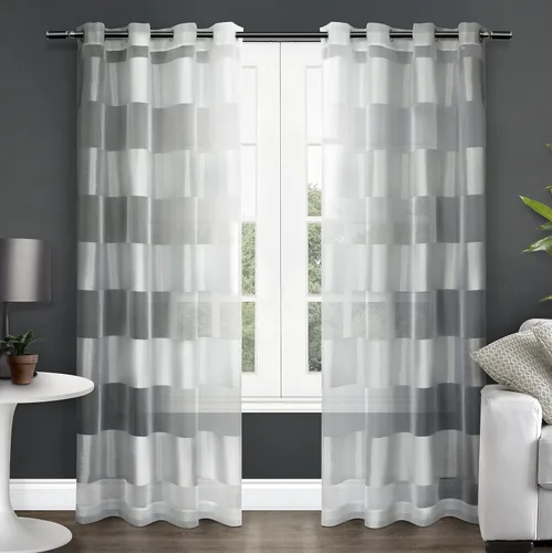 Exclusive Home Navarro Cortinas de ventana a rayas translúcida con arandelas en parte superior, paneles de cortina para ventana (juego de 2), 54" x