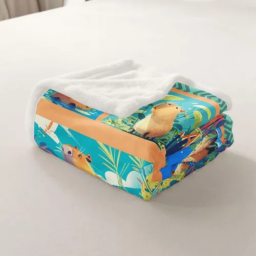 Miniatura 5 de Manfei Capybara - Manta de cama de roedores de América del Sur para niños y niñas, decoración de habitación, manta de retazos enrejados para sofá