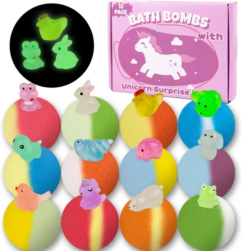 Miniatura 8 de Bombas de baño para niños con juguete interior, set de 36 bombas de baño con dinosaurio que brilla en la oscuridad, animales y sorpresas oceánicas