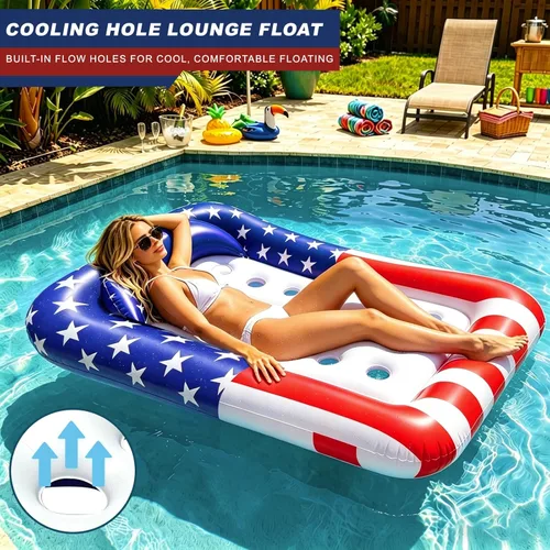 Miniatura 4 de Flotador inflable de gran tamaño con bandera de Estados Unidos para adultos, 71 x 50 pulgadas, flotadores de piscina extra grandes para tumbona