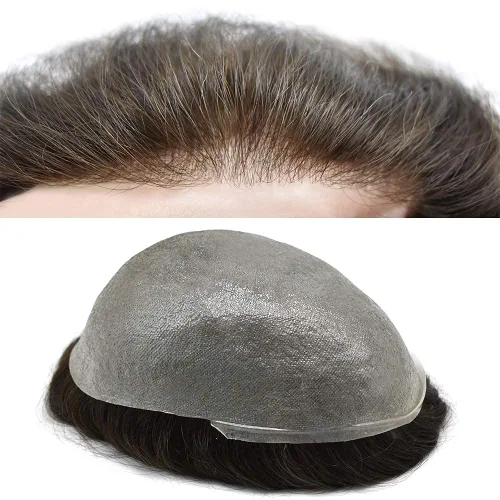 Miniatura 8 de Ultra Thin Skin Mens Toupee Invisible Hombres Reemplazo De Pelo Poly Hairpiece V-loop 0.001 in Piel Delgada Sistema De Pelo Humano Negro Marrón #