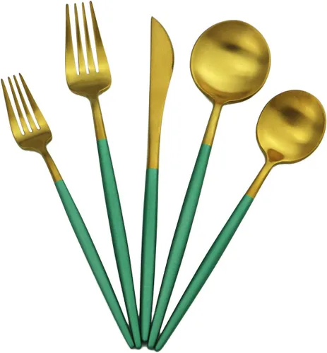 Miniatura 30 de Juego de cubiertos de acero inoxidable 18/10 de 20 piezas, vajilla de lujo para viajes, incluye cuchillo, tenedor, cuchara, servicio para 4