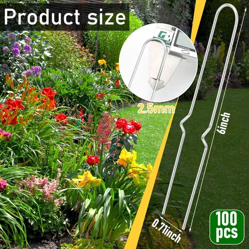Miniatura 2 de Yaocom 100 estacas de riego por goteo de 6 pulgadas, estacas de manguera de jardín curvadas de metal en forma de U, piezas de tubería de riego