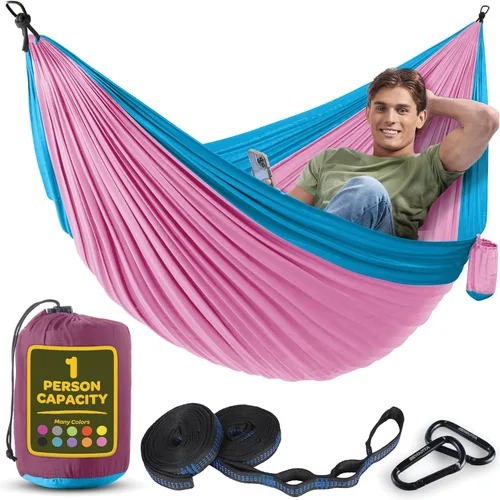 Miniatura 31 de Hamaca Duradera con Capacidad de 500 lb, Silla Hamaca de Camping de Nylon - Tamaños Doble o Individual con Correas para Árboles y Bolsa de Verde
