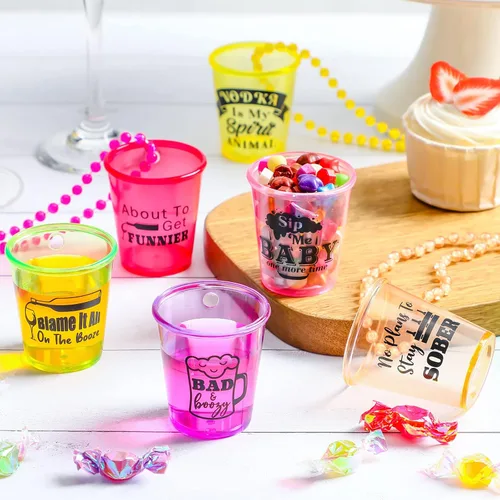 Miniatura 6 de Janmercy 39 piezas de chupito en collar de cuentas, collares de vidrio de chupito de plástico, collar de cuentas, tazas traviesas para adultos