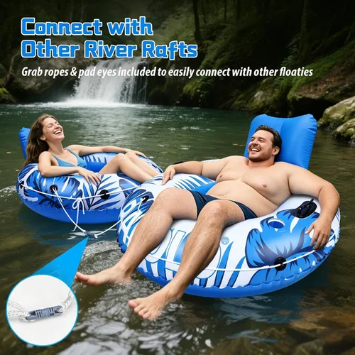 Miniatura 3 de Flotador inflable de tubo de río, flotador de piscina para adultos, tubos de río para flotar resistente con parte inferior de malla, respaldo cómodo