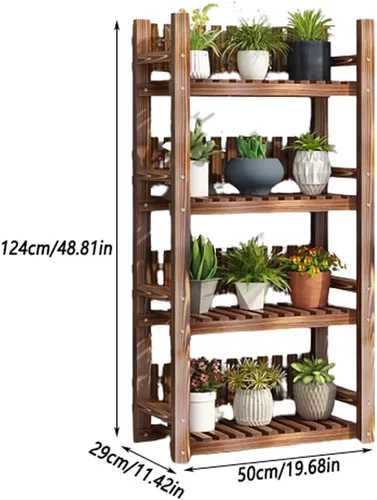 Miniatura 7 de Soporte de madera para plantas de 4 niveles, fácil de montar, estante de madera multifuncional para plantas, soporte de madera para múltiples