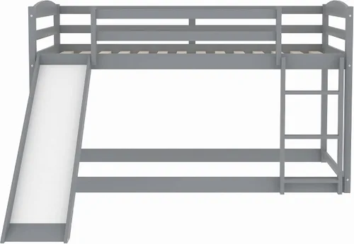 Miniatura 9 de Harper & Bright Designs Litera de tamaño individual sobre individual con tobogán convertible y escalera, litera baja con tobogán, marco de litera