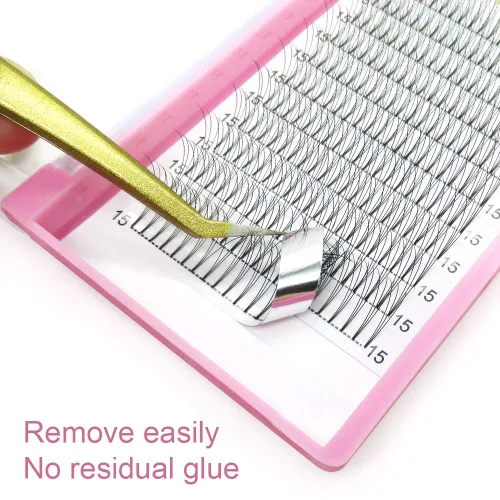 Miniatura 4 de Extensiones de pestañas postizas de volumen prefabricadas 3D-C-0.07-10 con tallo corto, extensiones de pestañas postizas en abanico prefabricadas 9