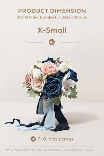 Miniatura 4 de Ling's moment Ramos de flores artificiales de rosas y azules polvorientas para damas de honor, ramo floral azul marino, ramos de dama de honor