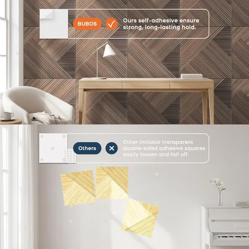 Miniatura 8 de BUBOS Paquete de 6 paneles de pared de madera acústica, paneles absorbentes de sonido de 23.6 x 23.6 pulgadas con respaldo adhesivo completo, Rojo