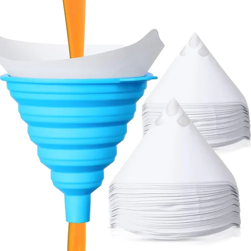 Boao 50 paquetes de filtros de pintura de cono con puntas de filtro de 190 μm y 1 embudo de silicona, embudo de malla de nailon en forma de cono