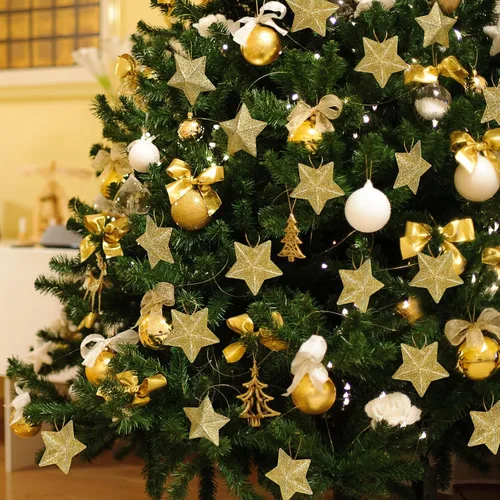 Miniatura 5 de MAGICLULU Adornos de estrella con brillantina dorada, 30 piezas, mini colgantes de estrella para árbol de Navidad, para manualidades DIY, 4.8 x 4.8
