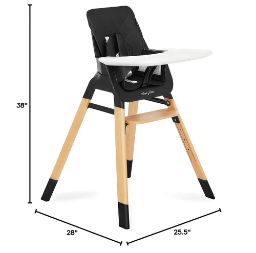 Miniatura 8 de Dream On Me Nibble Trona de madera 2 en 1 Silla de alimentación convertible para bebé con bandeja extraíble, reposapiés ajustable, arnés de 5 Negro