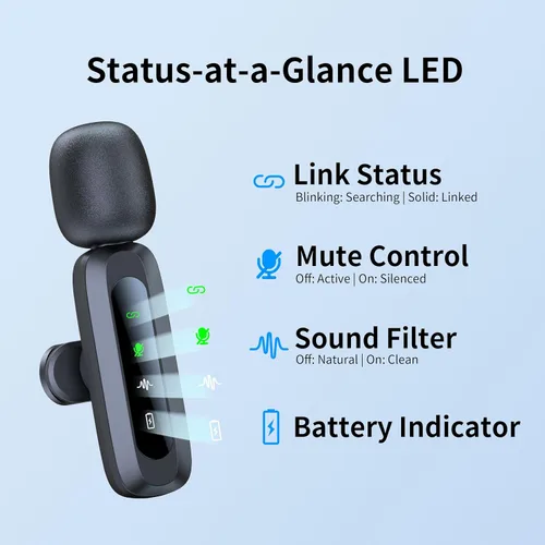 Miniatura 5 de Micrófono para iPhone 15-16-17, mini micrófono inalámbrico con reducción de ruido, mini micrófono con pantalla LED - Micrófonos inalámbricos ideales