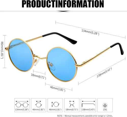 Miniatura 30 de KANASTAL Gafas de sol redondas polarizadas para mujeres y hombres, estilo hippie con protección UV400