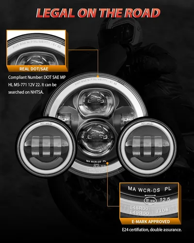 Miniatura 6 de XPCTD - Faro delantero LED de motocicleta de 7 pulgadas con lámparas de niebla de 4.5" compatibles con Harley Davidson Street Glide Road King Negro