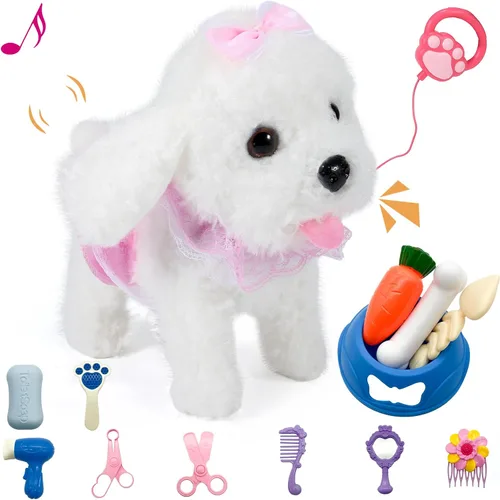 Miniatura 8 de Juguete de Cachorro de Peluche Interactivo que Camina, Perro Robot Electrónico con Control Remoto Cola Realista que Menea, Juego de Aseo Rico