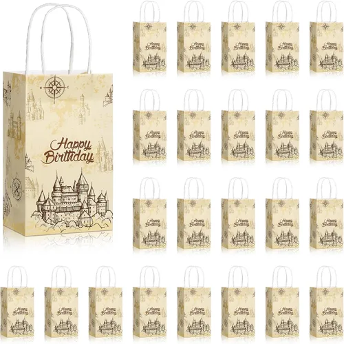 Treela 24 bolsas de papel de regalo de mago mágico, bolsas de regalo de calabaza, bolsas de regalo vintage para decoración de castillo, bolsas de