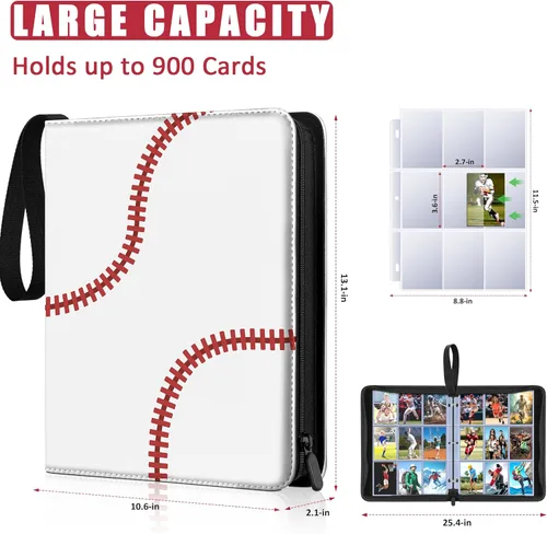 Miniatura 2 de Carpeta de 900 bolsillos para tarjetas de béisbol para tarjetas de intercambio, fundas para tarjetas de béisbol, juego de protectores para tarjetas