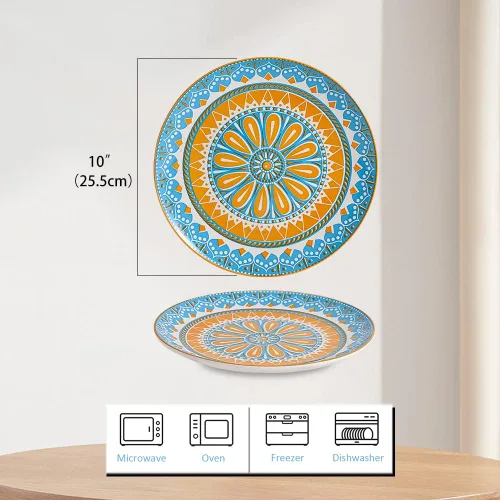 Miniatura 2 de Juego de 6 platos llanos de cerámica resistentes a los arañazos de 10 pulgadas, aptos para lavavajillas y microondas, platos de pasta, plato de Boho