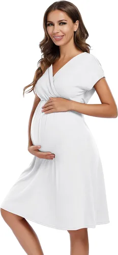 Miniatura 3 de Coolmee Vestido de maternidad para mujer, con cuello en V, acampanado, longitud hasta la rodilla, vestido cruzado para baby shower o uso casual