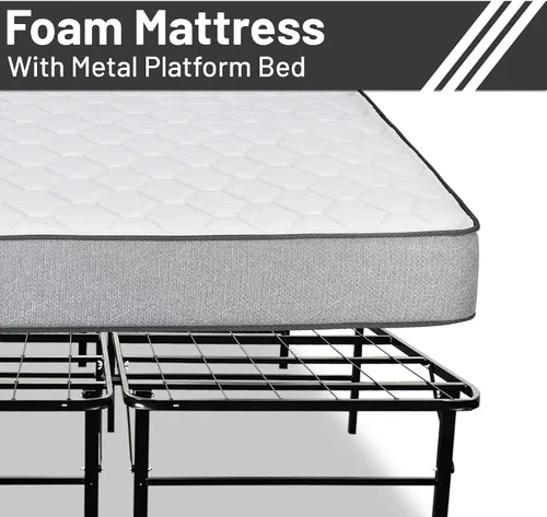 Miniatura 3 de Base de cama Quickbase de metal de 14 pulgadas con colchón de espuma de alta densidad de 5 pulgadas, tamaño individual, gris