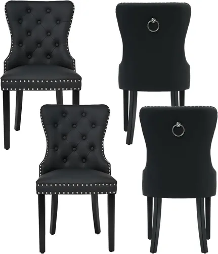 Miniatura 30 de adochr Juego de 2 sillas de comedor de terciopelo, sillas de comedor tapizadas acolchadas con anillo de tracción y patas de acero inoxidable, beige