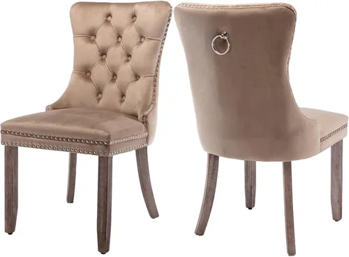 Miniatura 45 de Juego de 2 sillas de comedor de terciopelo, silla de comedor tapizada de alta gama con tirador de anillo en la espalda, adorno de clavos y patas