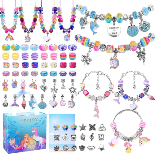 Miniatura 9 de AIPRIDY Kit de fabricación de pulseras con dijes, juego de regalos de unicornio sirena que puede inspirar imaginación y creatividad, kit de 104