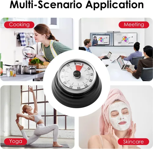 Miniatura 7 de Temporizador visual, temporizador de cuenta regresiva de 60 minutos, temporizador de cocina con base magnética, reloj mecánico, alerta de timbre