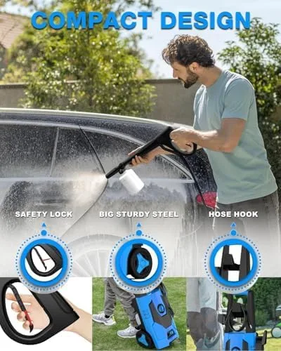 Miniatura 7 de FIOCCO Lavadora a presión, 4800PSI Lavadora eléctrica portátil con cable de 35 pies, manguera de 20 pies para automóviles, entradas, patios, vallas