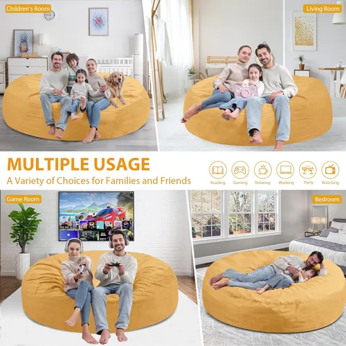 Miniatura 166 de Puf de 5 pies, puf grande con relleno de espuma viscoelástica, sofá puff esponjoso con funda de terciopelo holandés, puf redondo para sala de estar