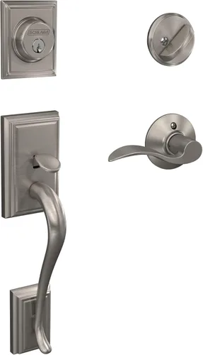 Schlage F60 V ADD 619 ACC Addison - Juego de manijas de entrada frontal con palanca Accent, cerrojo con llave de 1 lado, níquel satinado