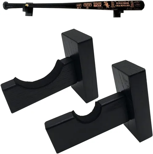 Miniatura 6 de Soporte de pared para bate de béisbol, soporte de madera maciza con tornillos ocultos para sóftbol y béisbol Negro