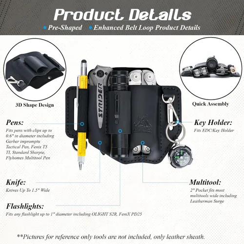 Miniatura 2 de FLYHOMES Funda Premium de Cuero Genuino de Vaca de Grano Completo para Multiherramientas Organizador de Cinturón Cosido a Mano para Leatherman