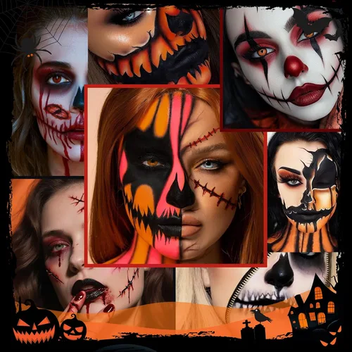 Miniatura 8 de docolor Juego de brochas de maquillaje, 5 brochas de maquillaje góticas de Halloween, contorno de polvo, delineador de ojos, juego de pinceles