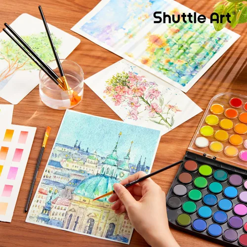 Miniatura 6 de Shuttle Art Juego de 58 pinturas de acuarela, 48 colores para acuarela, con 10 pinceles de pintura para principiantes, artistas, niños y adultos
