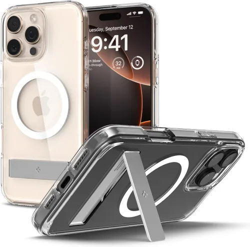 Miniatura 11 de Spigen Funda ultra híbrida S MagFit diseñada para iPhone 15 (2023) [Kickstand] [Amti Yellowing], compatible con MagSafe, color negro