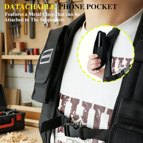 Miniatura 4 de MELOTOUGH Tirantes Magnéticos para Cinturón de Herramientas con Pulsera Magnética de Muñeca para Cinturón de Trabajo Tirantes Acolchados de Negro