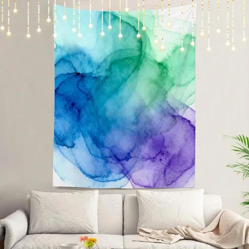 Miniatura 95 de Shrahala Tapiz de pared azul brillante, acuarela azul degradado para colgar en la pared, tapiz grande decorativo de fibra de poliéster, dobladillo