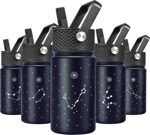 Miniatura 92 de BJPKPK Botella de agua aislada con tapa con pajilla, bonitas botellas de agua de 15 onzas, termo de metal de acero inoxidable, vasos reutilizables