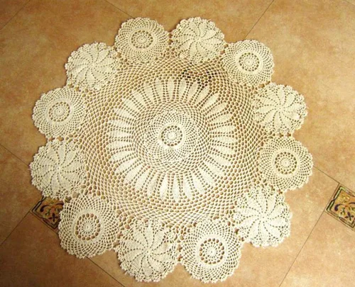 Miniatura 9 de Hetao Mantel redondo de ganchillo 100% algodón hecho a mano, fundas de mesa de encaje, beige, 27 pulgadas