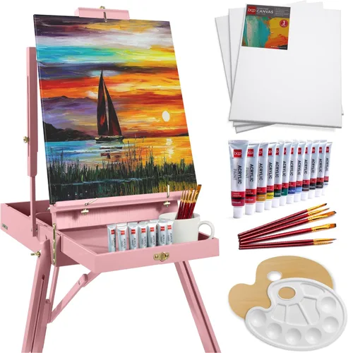 Miniatura 11 de Best Choice Products Caballete de arte para pintar, trípode ajustable de madera portátil para artistas con caja de bocetos, juego de arte de 32