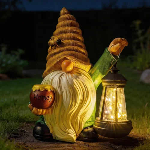 Miniatura 9 de Estatuas de gnomos de jardín para exteriores con pala, gnomo solar con farol, luces LED, decoración de terraza, Navidad, patio, césped, porche